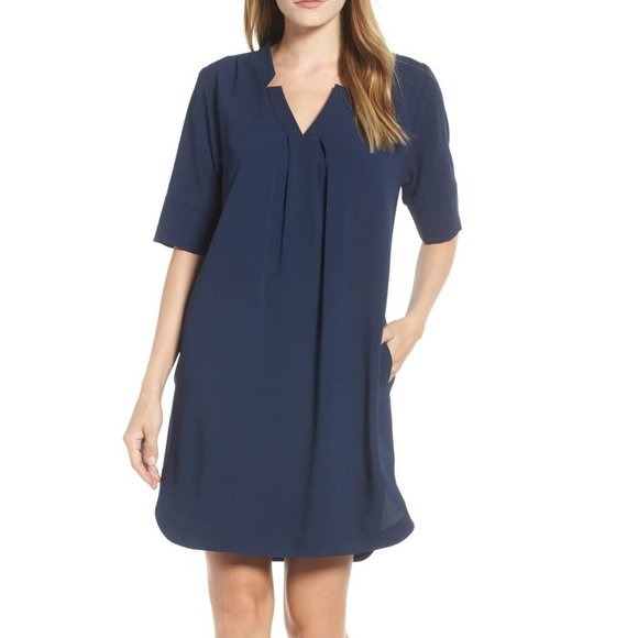 Nordstrom | Pleat Front Curved Hem Shirtdress - Picture 1 of 6